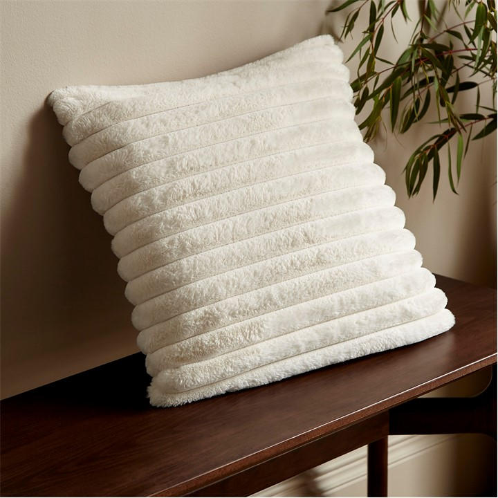 Catherine Lansfield  Cream Cosy Ribbed Faux Fur Soft Touch Cushion in Size 45x45cm, Sports Direct