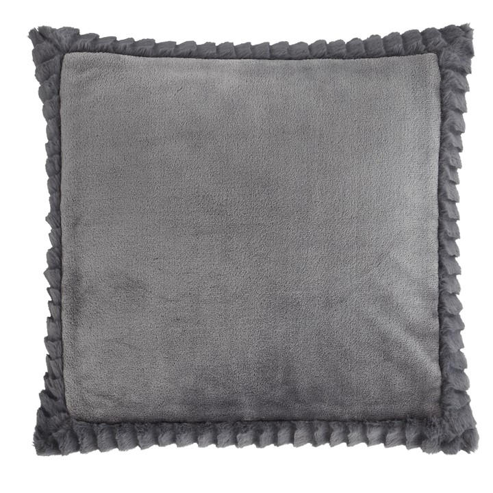 Catherine Lansfield Unisex Grey Velvet And Faux Fur Soft Touch Cushion
