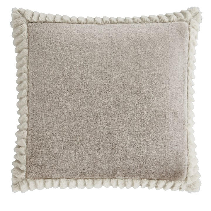 Catherine Lansfield Unisex Beige Velvet And Faux Fur Soft Touch Cushion