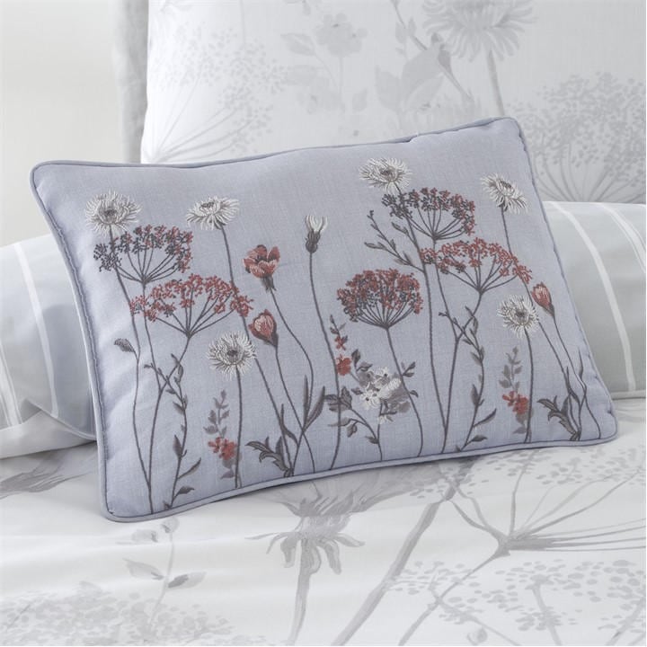 Catherine Lansfield Meadowsweet Floral Embroidered 30x40cm Cushion Grey - Image 4