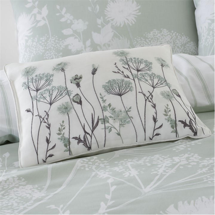 Catherine Lansfield  Green Meadowsweet Floral Embroidered Cushion, Sports Direct