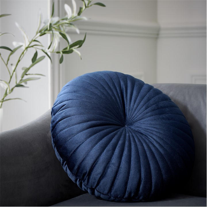 Catherine Lansfield Unisex Navy Blue Round Soft Touch Cushion - Image 2