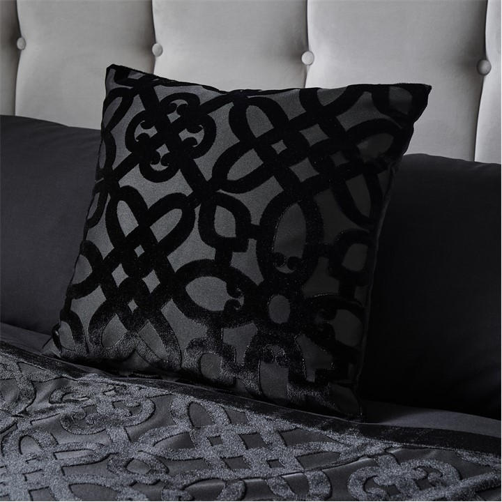 Catherine Lansfield  Black Lattice Cut Velvet Cushion in Size 43, Sports Direct