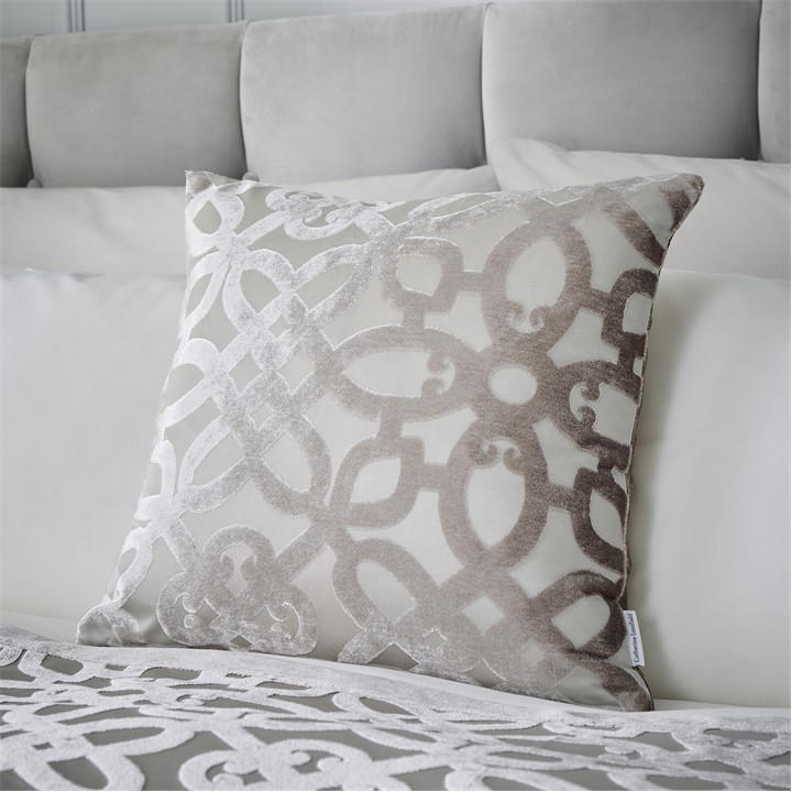 Catherine Lansfield  Beige Lattice Cut Velvet Cushion in Size 43, Sports Direct