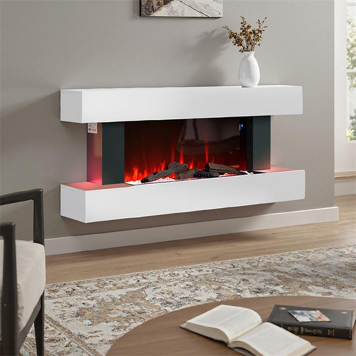 Kabinet Uk  White Contemporary Wall Mntd/Freestand Fireplace Mantel, Sports Direct