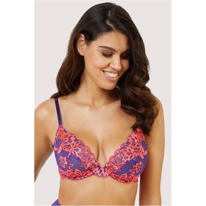 Playful Promises Women's Purple Ada Blossom & Neon Plunge Bra