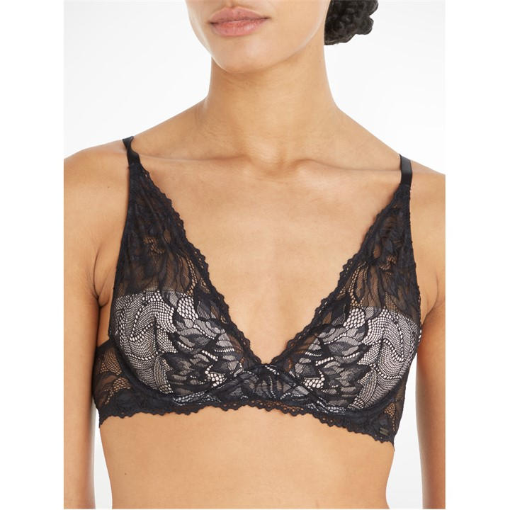 Calvin Klein Women's Black Seductive Comfort Floral Plunge Bra in Size 34B, Sports Direct