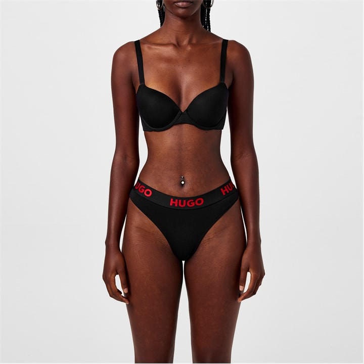 Hugo Women's Black Stretch Cotton Thong in Size 10, Sports Direct