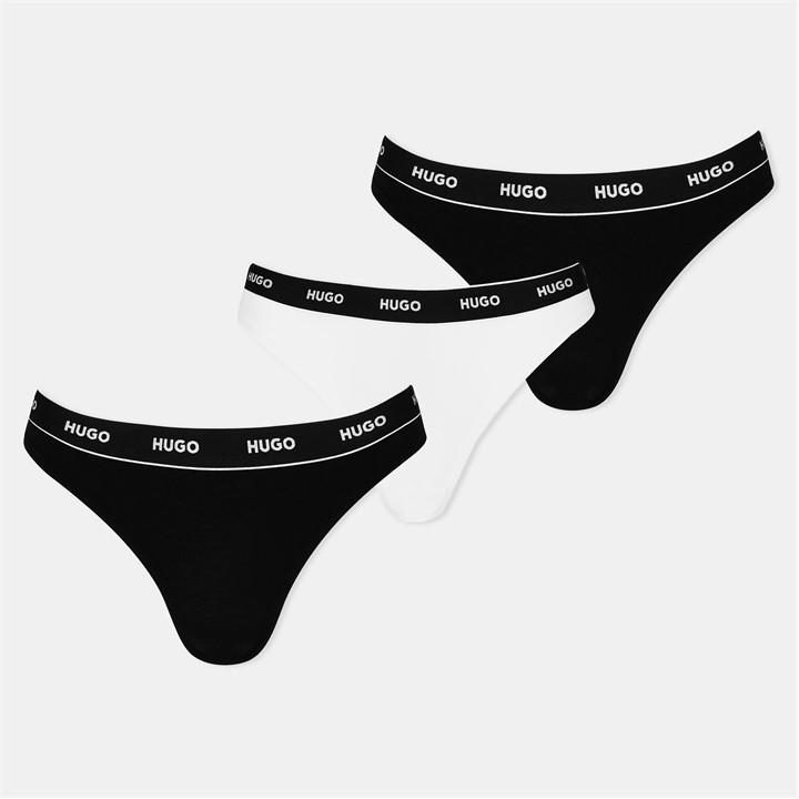 Hugo Women's Black Stretch Cotton Thong in Size 16, Sports Direct
