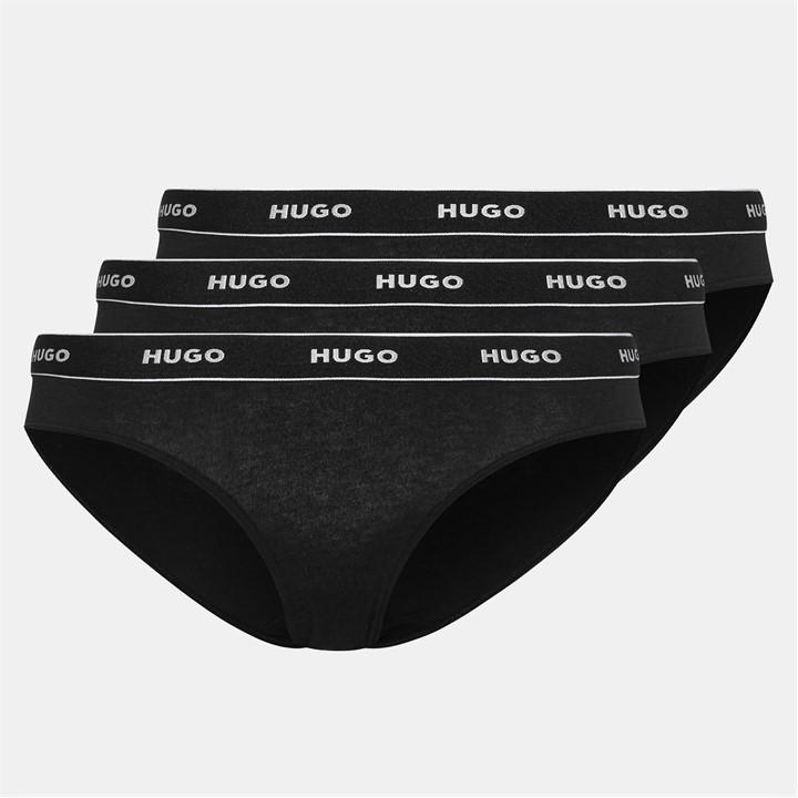Hugo Women's Black 3 Pack Striped Briefs in Size 10, Sports Direct