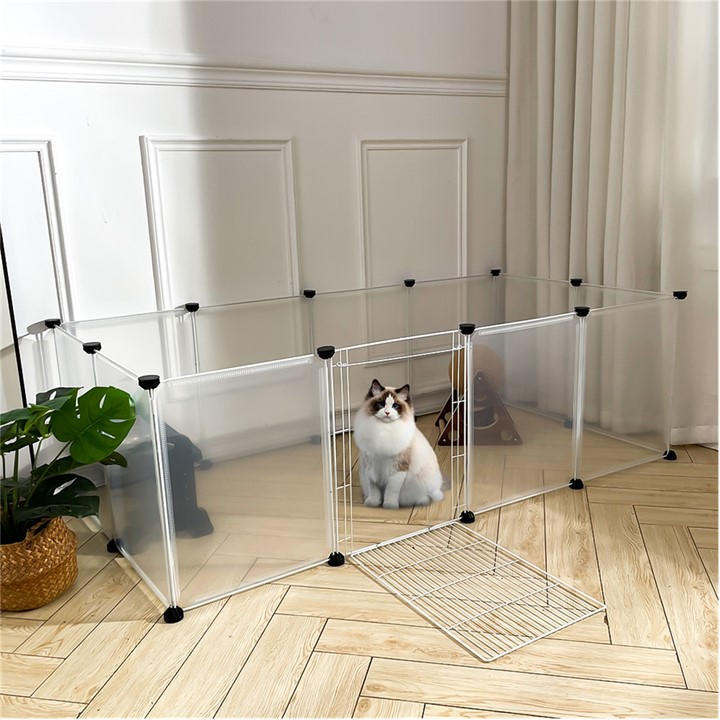 Kidkid Pet  Clear 12 Panels Portable Pet Playpen Fence, Sports Direct