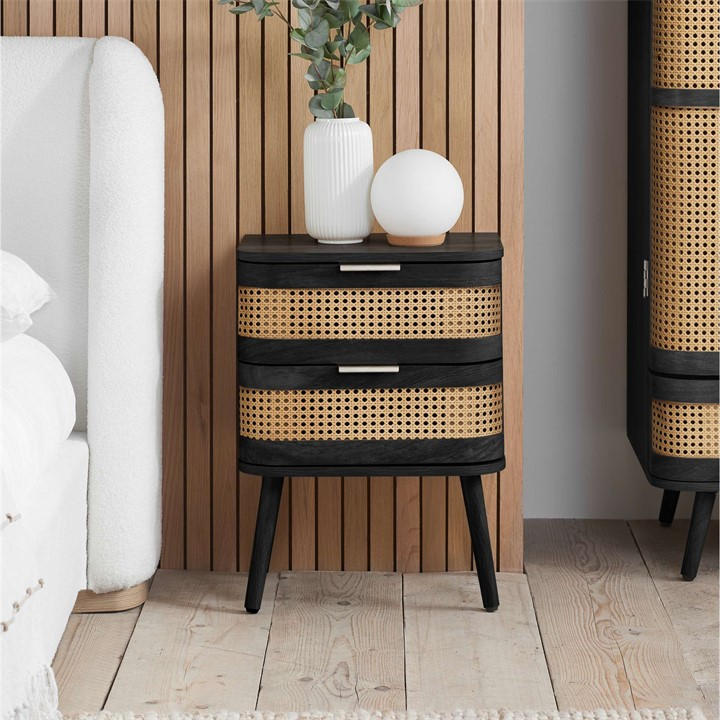 Birlea  Black Noah 2 Drawer Bedside, Sports Direct