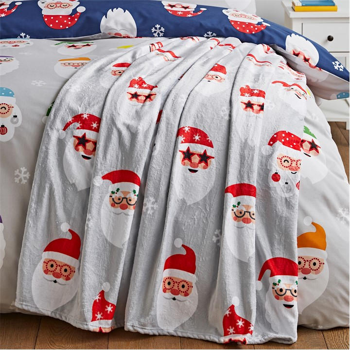 Catherine Lansfield  Grey Christmas Santa Spec-Tacular Fleece Blanket Throw, Sports Direct