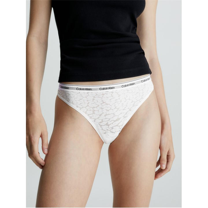 Calvin Klein Women's White Modern Cotton Lace Thong in Size 16, Sports Direct
