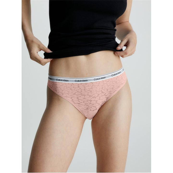 Calvin Klein Women's Nude Modern Cotton Lace Thong in Size 14, Sports Direct