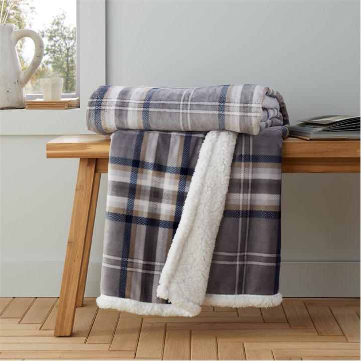 Catherine Lansfield Unisex Grey Cosy Kelso Check Blanket Throw
