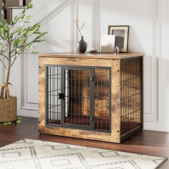 Kidkid Pet  Brown Farmhouse Style Dog Crate, Sports Direct