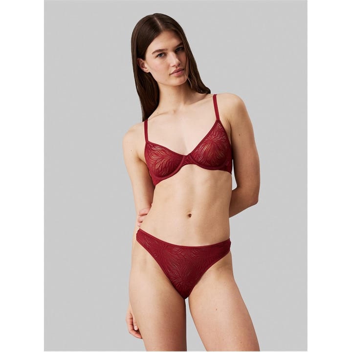 Calvin Klein Women's Red Thong - Sheer Marquisette in Size 8, Sports Direct