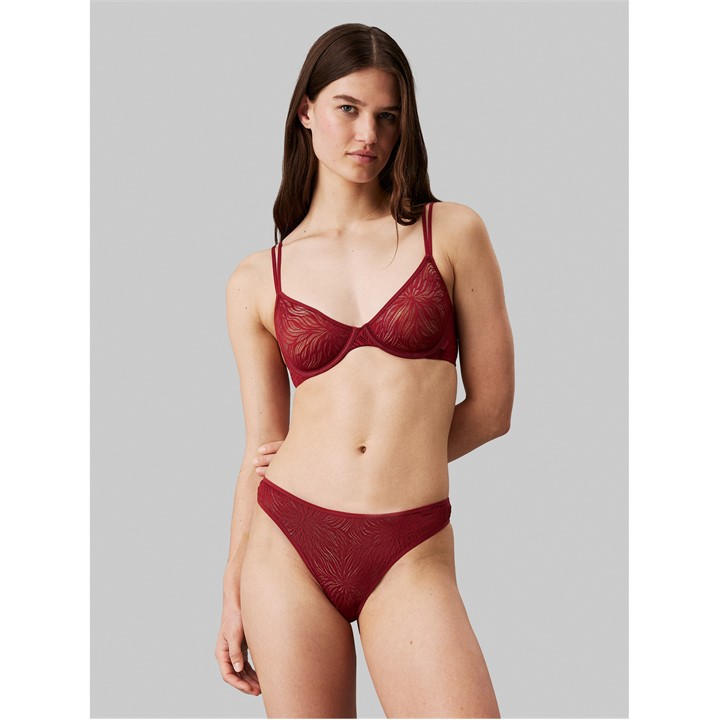 Calvin Klein Women's Red Marquisette Unlined Demi Bra in Size 32C, Sports Direct