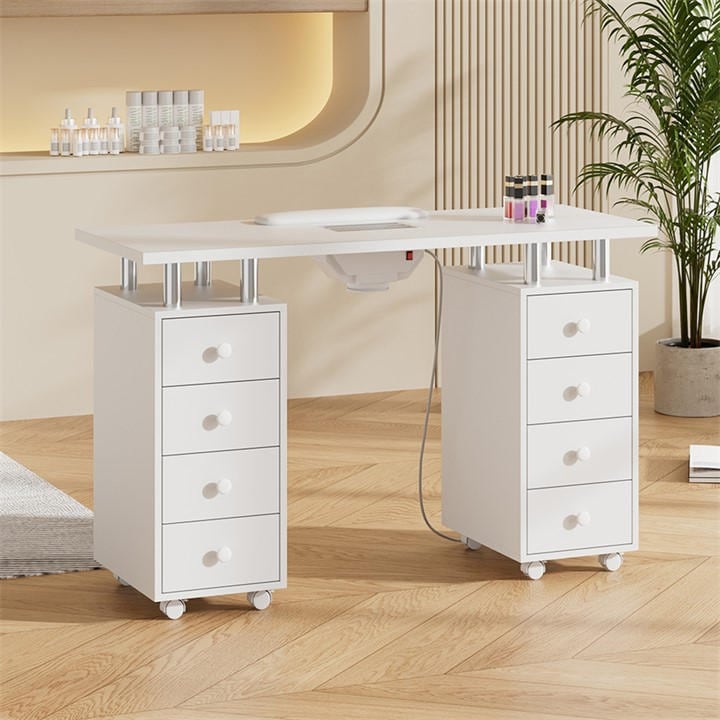Sheonly  White Rolling Manicure Table With Dust Collector, Sports Direct