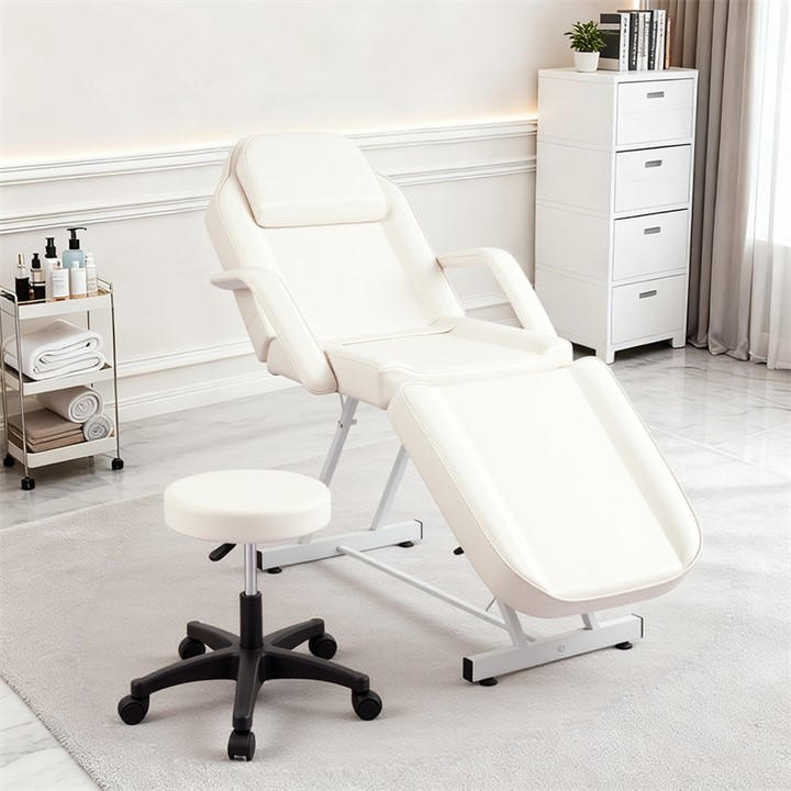 Sheonly White Adjustable Massage Table With Recliner & Stool, Sports Direct