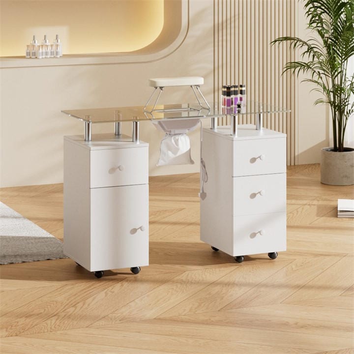 Sheonly  White Mobile Manicure Table With Wheels & Dust Collector, Sports Direct