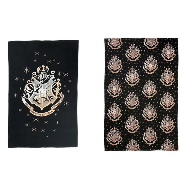 Harry Potter   Hogwarts Gold Crest Twin Pack Tea Towel, Sports Direct