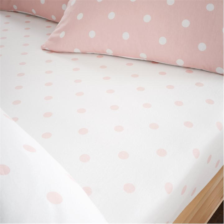 Catherine Lansfield  Pink Brushed Polka Dot Cotton Fitted Sheet in Size Single, Sports Direct
