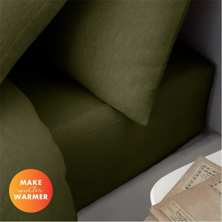 Catherine Lansfield  Green Brushed Cotton Fitted Sheet in Size Double, Sports Direct