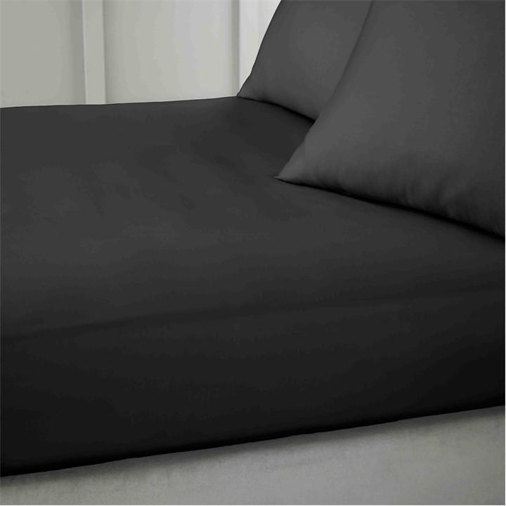 Bianca  Black 400 Thread Count Cotton Sateen Fitted Sheet in Size Single, Sports Direct