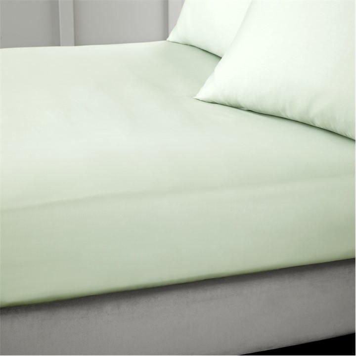 Bianca  Green 400 Thread Count Cotton Sateen Fitted Sheet in Size Single, Sports Direct