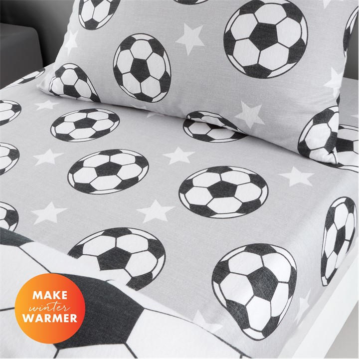 Catherine Lansfield  Grey Brushed Cotton Football Stars Fitted Sheet in Size Double, Sports Direct