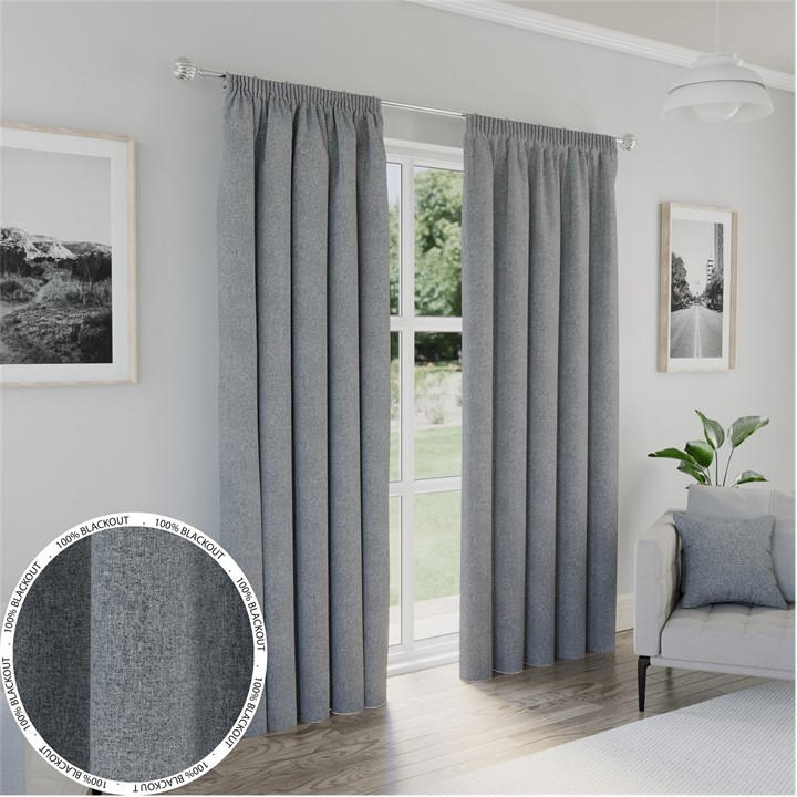 Enhanced Living  Grey Dallas Blackout Readymade Curtains in Size 46x54 Inch, Sports Direct