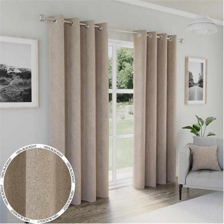 Enhanced Living  Beige Austin Natural 100% Blackout Eyelet Curtains, Sports Direct