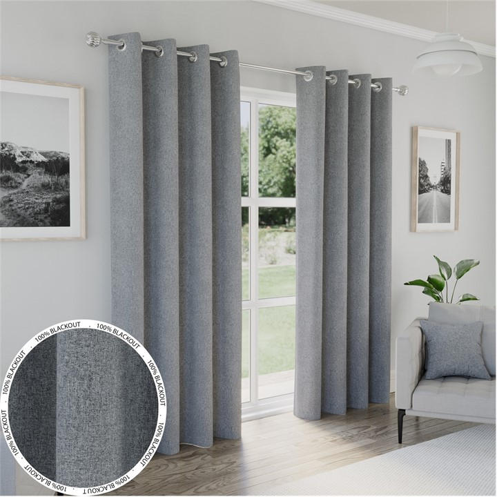 Enhanced Living  Grey Austin 100% Blackout Eyelet Curtains in Size 46x54 Inch, Sports Direct