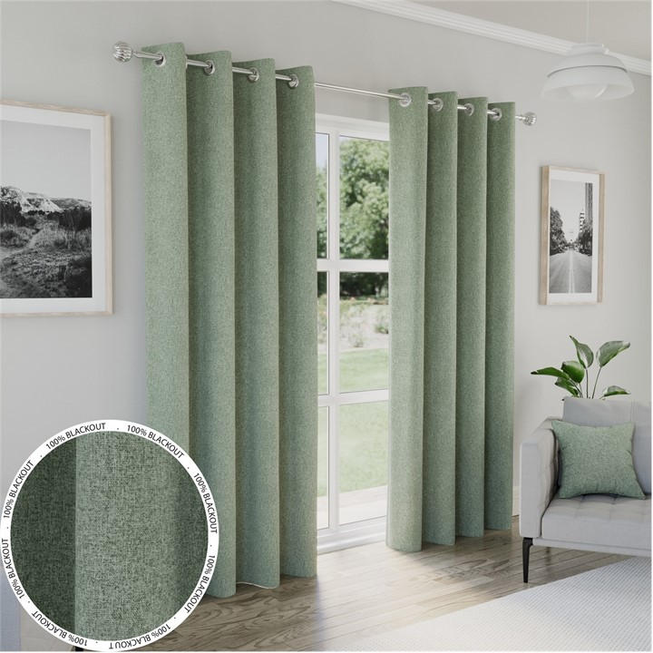 Enhanced Living  Green Austin Blackout Eyelet Curtains, Sports Direct