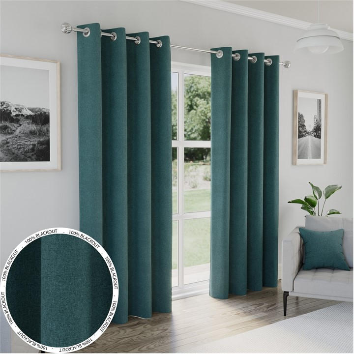 Enhanced Living  Blue Austin Teal 100% Blackout Eyelet Curtains in Size 46x54 Inch, Sports Direct