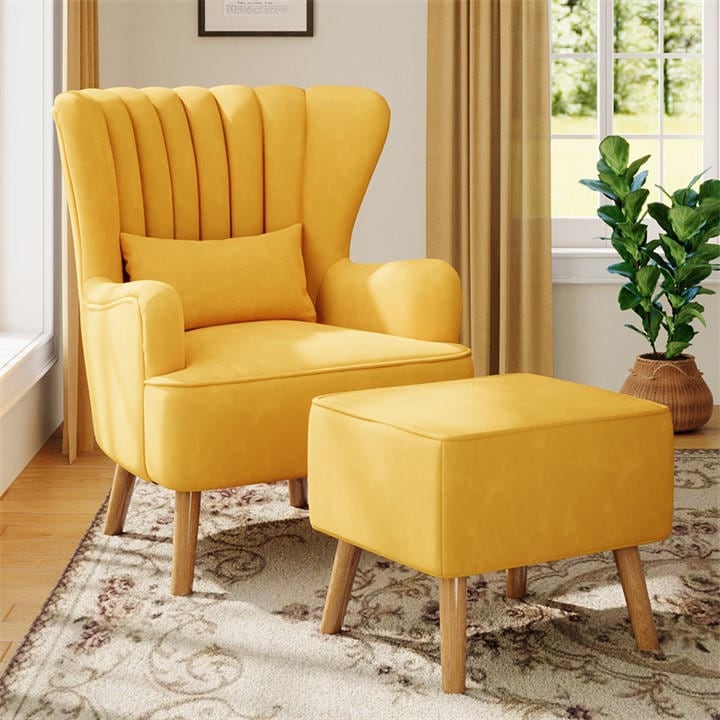 Kabinet Uk  Yellow Faux Wool Upholstered Armchair And Footstool, Sports Direct