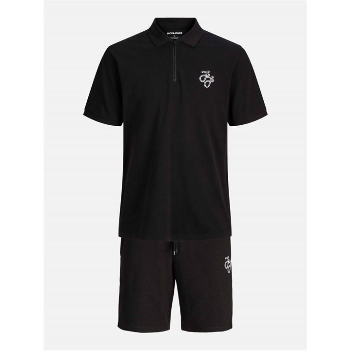 Jack And Jones Men's Black Zip Polo And Short Set in Size M, Sports Direct