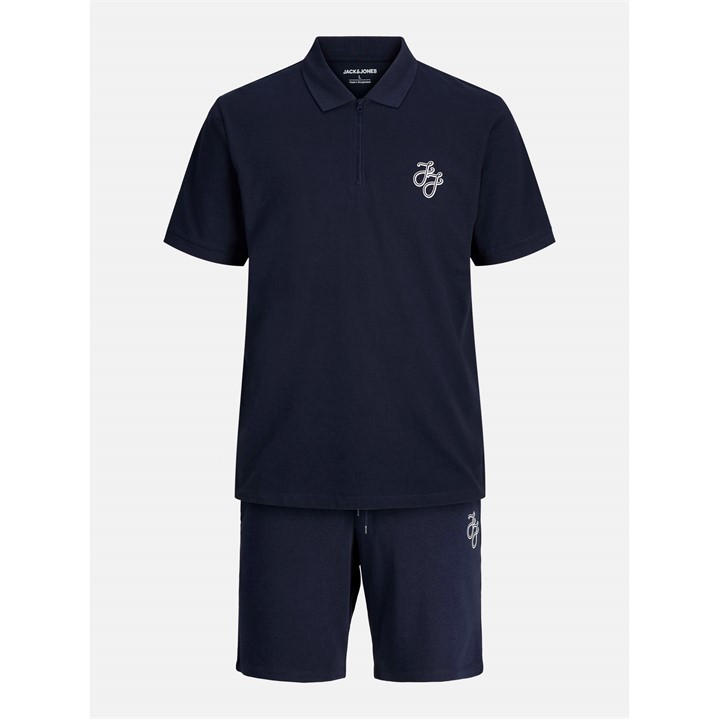 Jack And Jones Men's Blue Zip Polo And Short Set in Size M, Sports Direct