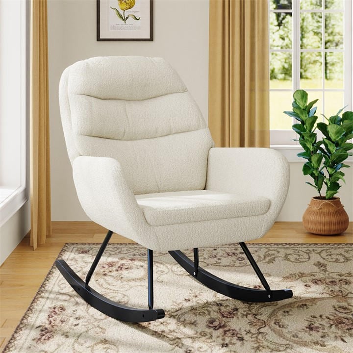 Kabinet Uk  Beige Teddy Fleece Upholstered Rocking Chair, Sports Direct