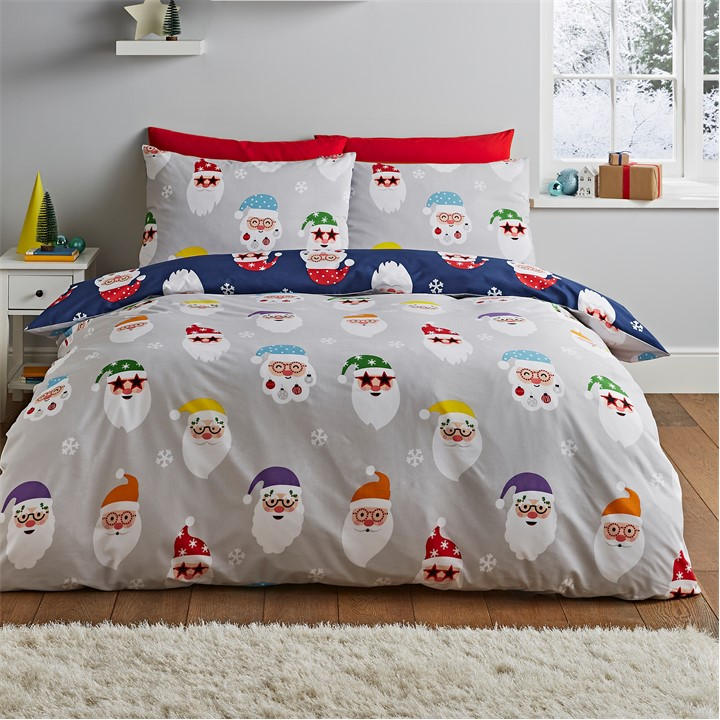 Catherine Lansfield  Grey Christmas Santa Spec-Tacular Reversible Duvet Set in Size Single, Sports Direct