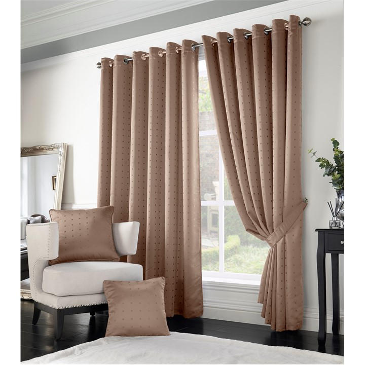 Alan Symonds  Beige Madison Ring Top Eyelet Lined Curtains in Size 45x54, Sports Direct