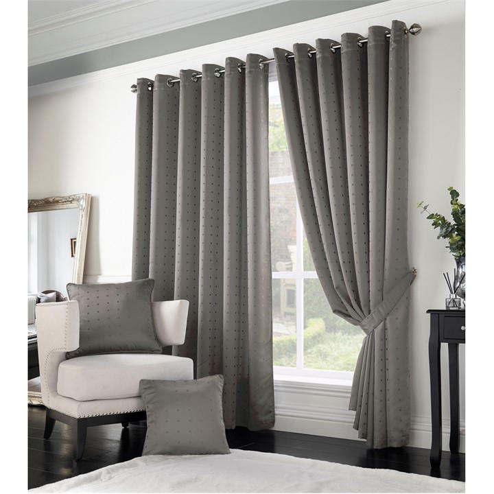 Alan Symonds  Silver Madison Ring Top Eyelet Lined Curtains in Size 45x54, Sports Direct