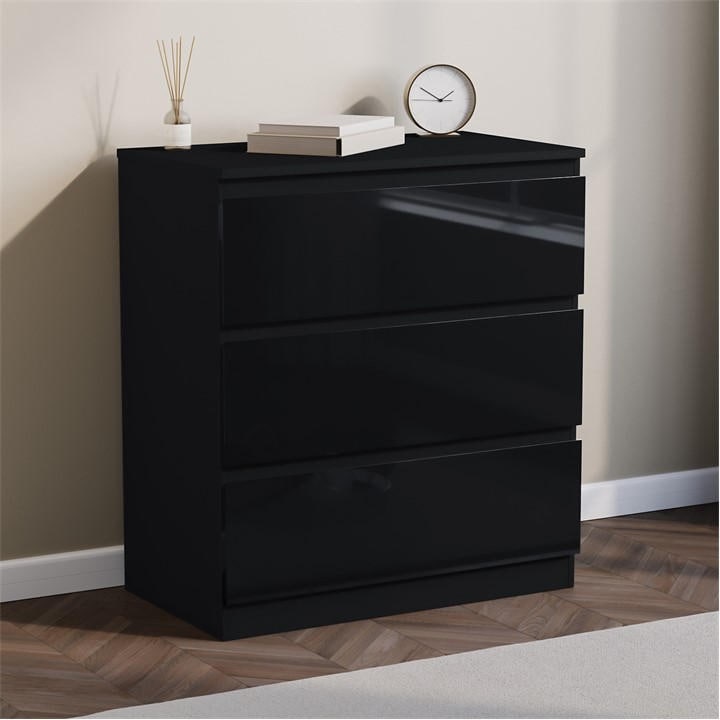 Lassic Unisex Black Glinton High Gloss 3 Drawer Chest