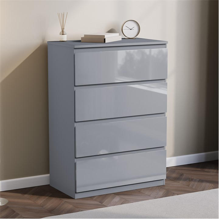 Lassic Unisex Grey Glinton High Gloss 4 Drawer Chest