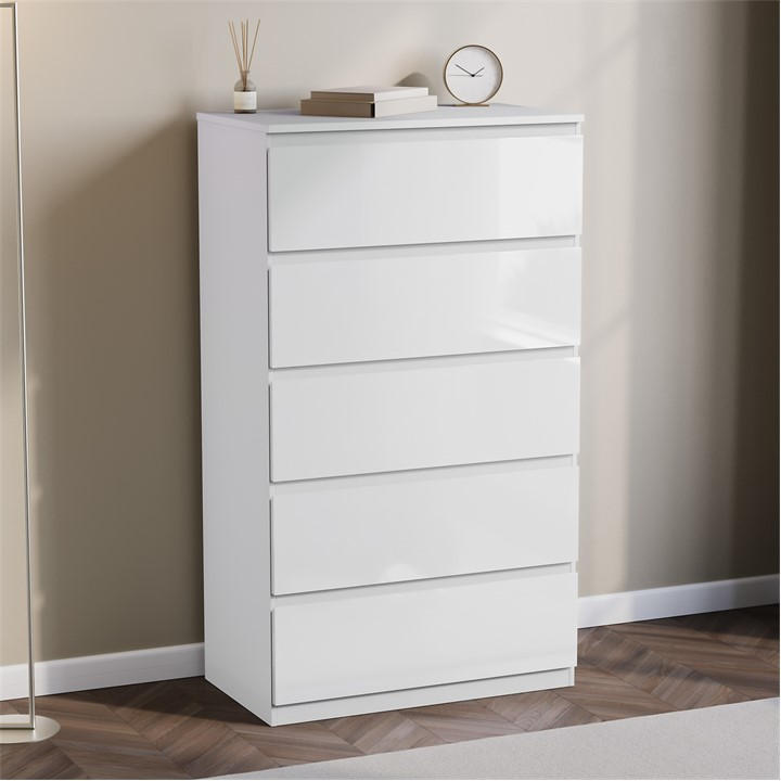 Lassic Glinton High Gloss 5 Drawer Chest - White