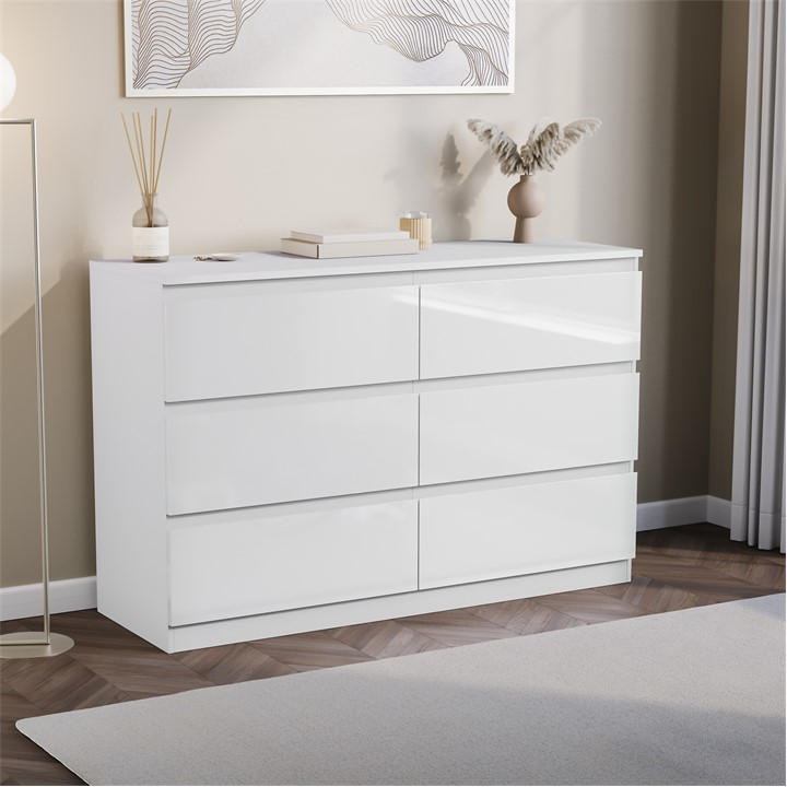 Lassic Unisex White Glinton High Gloss 6 Drawer Chest