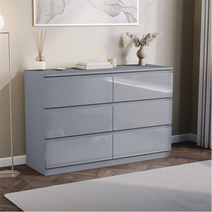 Lassic Unisex Grey Glinton High Gloss 6 Drawer Chest