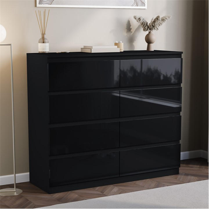 Lassic Glinton High Gloss 8 Drawer Chest - Black
